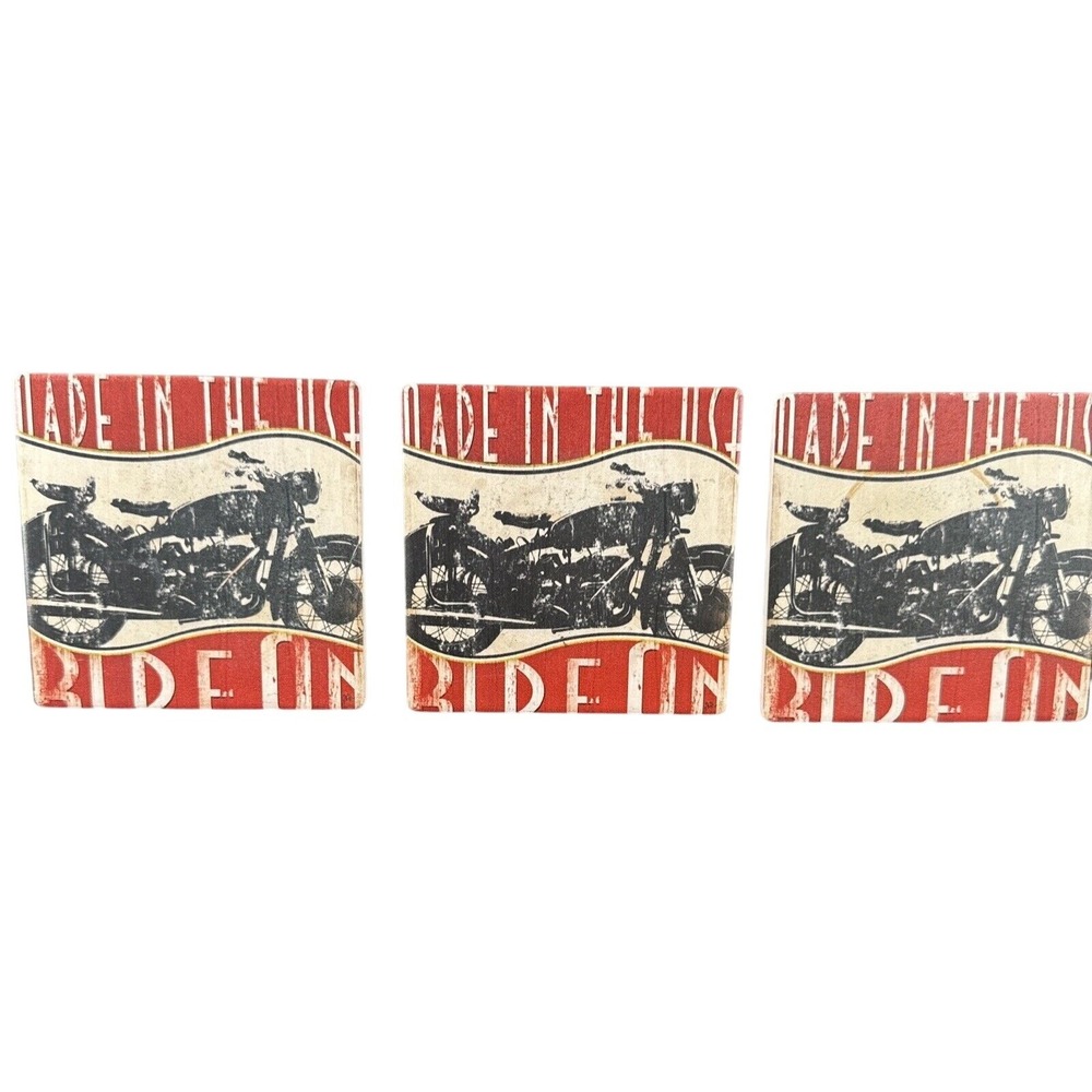 Tile Drink Coasters w/Cork Bottom Harley Davidson 3 Total 4" x 4"‎ Barware
